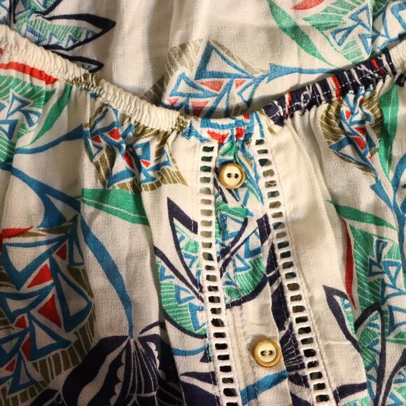 Democracy rayon 3/4 length sleeves lightweight shirt, white green and blue shirt - Picture 8 of 10